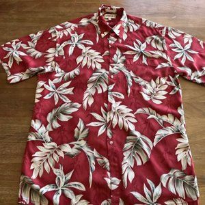 Vintage Campia Moda Mens Hawaiian Floral Shirt S/S Size Large LG‎ Red Tan Rayon